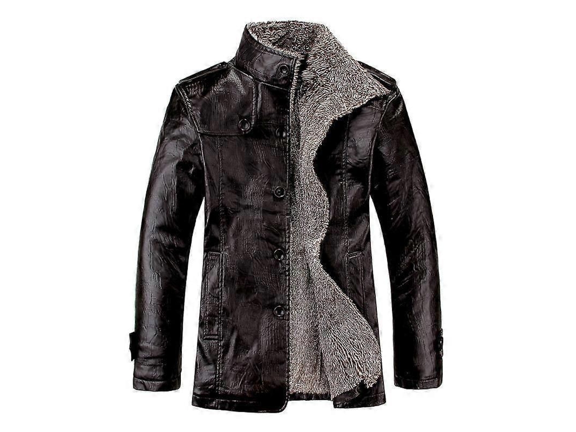 Jaqueta De Couro Falso Pu Para Homens - Tamanhos Xs A 5xl - Lavagem Seca Preto