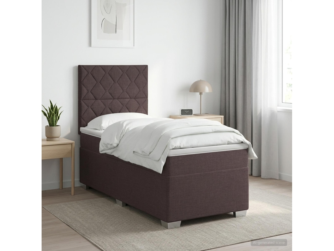Vidaxl Cama Box Spring Com Colchão Marrom Escuro 80 X 200 Cm Tecido