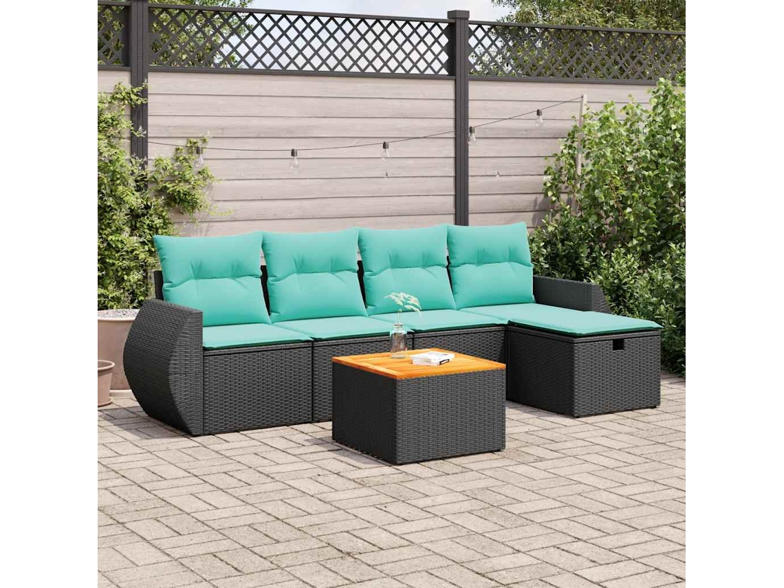 Vidaxl 6 Pcs Conjunto Sofás De Jardim C/ Almofadões Vime Pe Preto