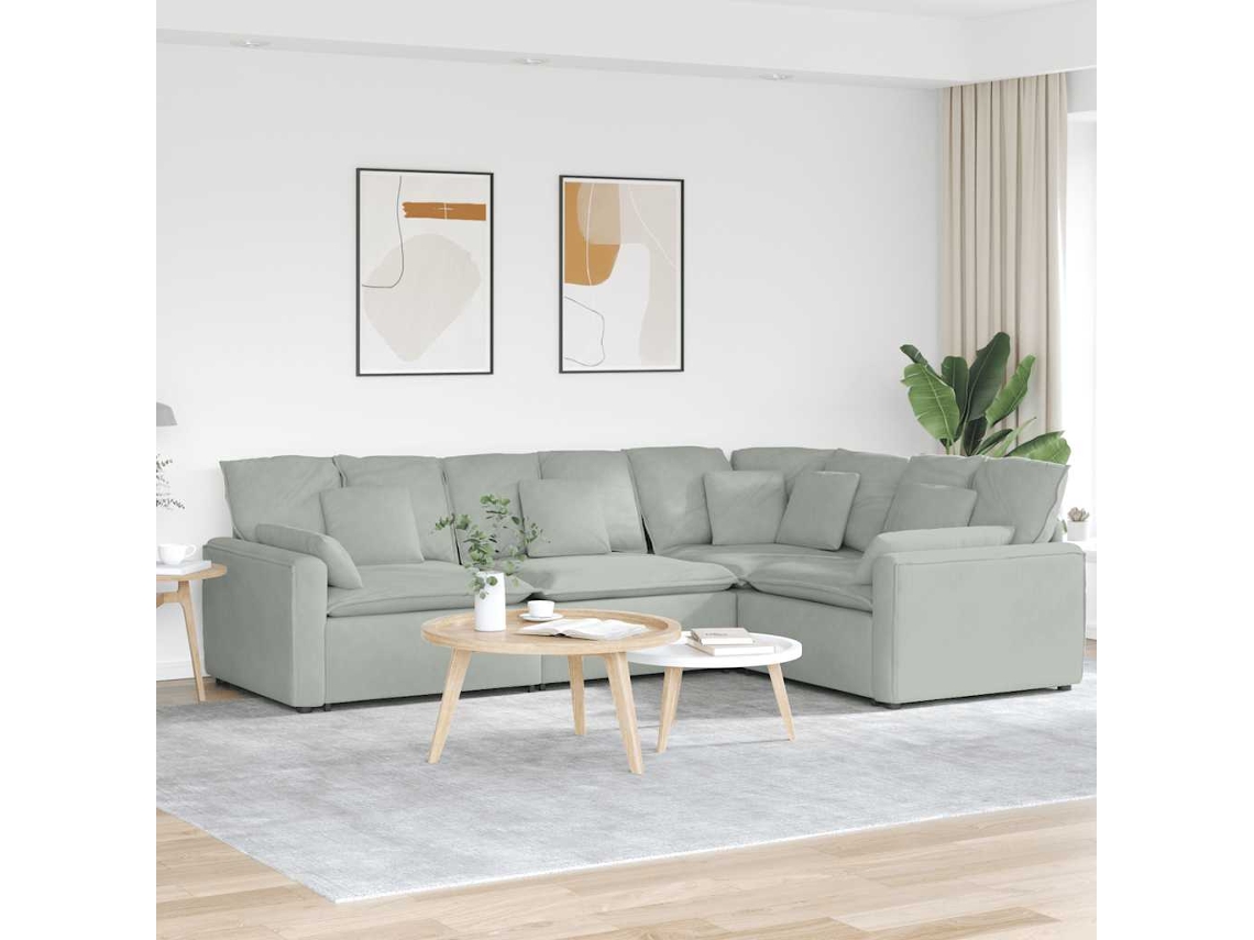 Vidaxl Sofá Modular Com Almofadas Veludo Cinzento-claro