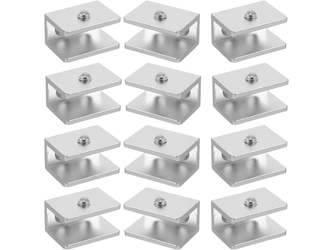 Conjunto De 12 Grampos De Alumínio Ajustáveis Para Vidro, Em Liga De Prata, Com Capacidade Para 8 A 10 Peças.