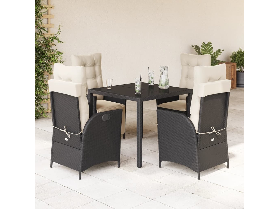 5 Pcs Conjunto De Jantar P/ Jardim C/ Almofadões Vime Pe Preto Dkd Home Decor