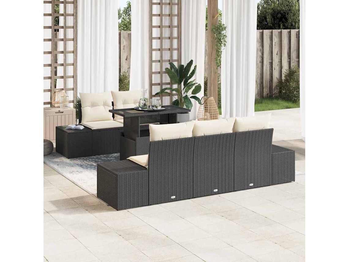 Vidaxl Conjunto De Sofás 6 Unid. Preto E Creme Vime Pe