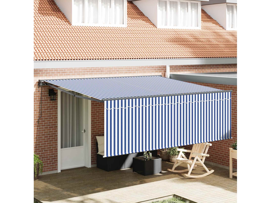 Vidaxl Toldo Retrátil Azul E Branco 400 × 300 Cm Poliéster E Alumínio