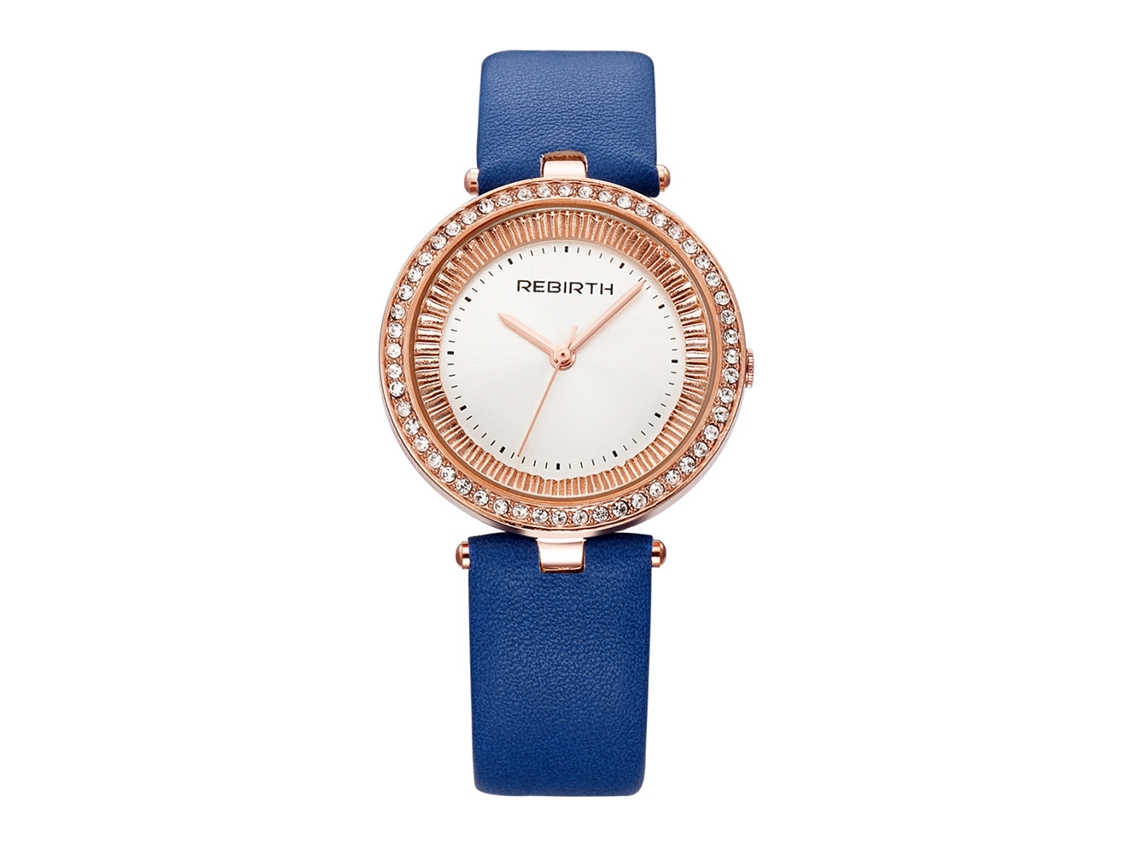 Relógio Unissex Rebirth de Quartzo com Cristais Rhinestone e Caixa Azul Dourado