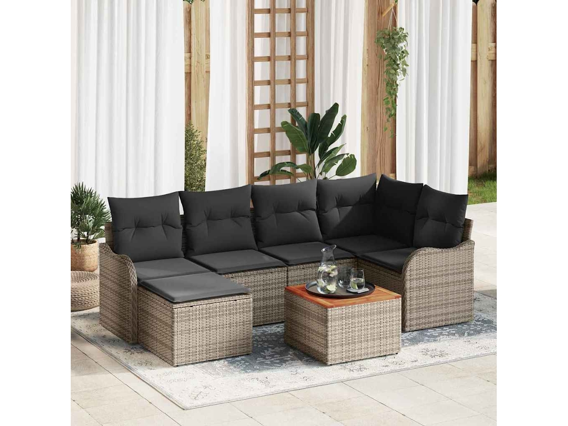 Vidaxl Conjunto de Sofá de Jardim 7 Pcs Cinzeto Vime Pe