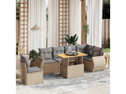 Conjunto de 7 Sofás para Jardim com Almofadas Vime Pe Bege Dkd Home Decor