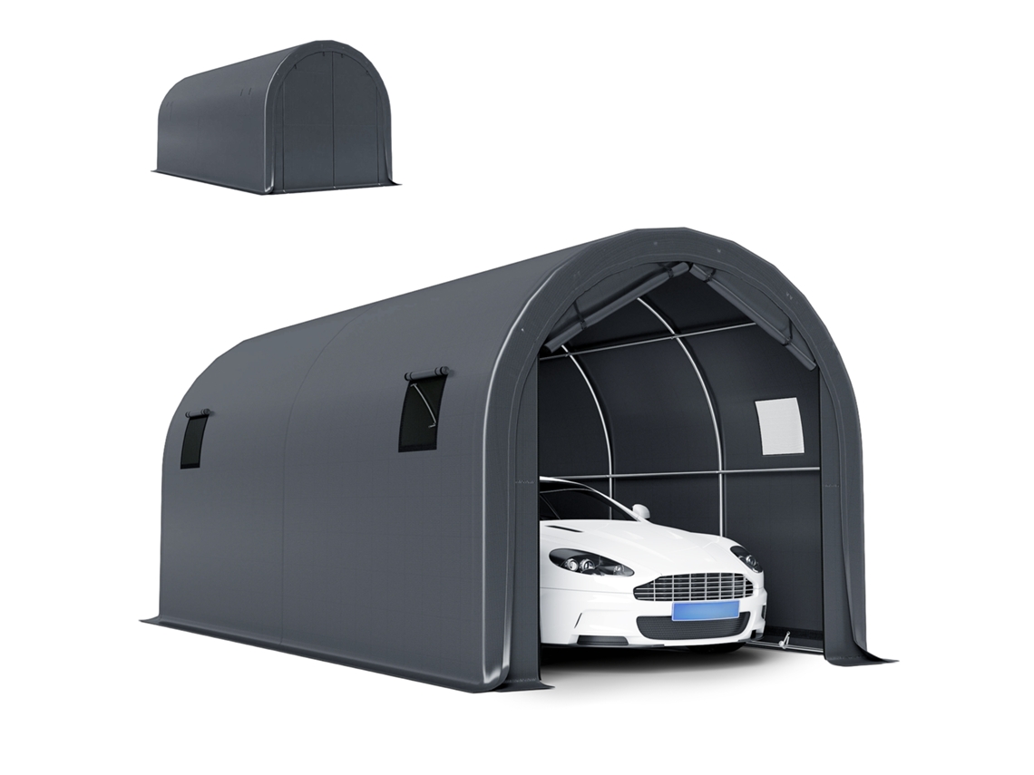 Garagem Automóvel 3x6 M, Impermeável, Tecido com Estrutura Metal UPF30+ Cinzento | S/MARCA