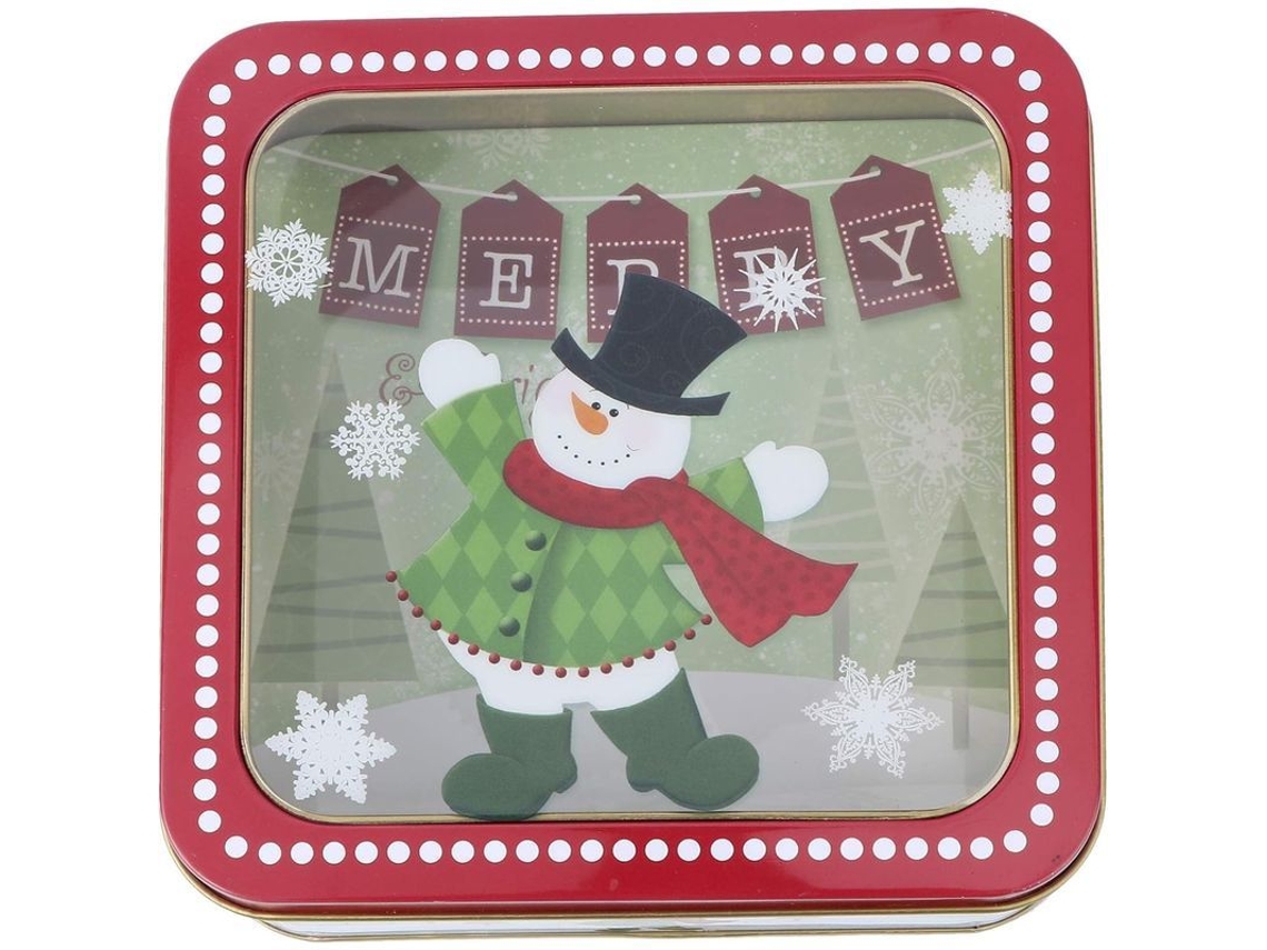 Latas vazias com tampa e janela para biscoitos, doces, presentes de Natal e armazenamento natalino.