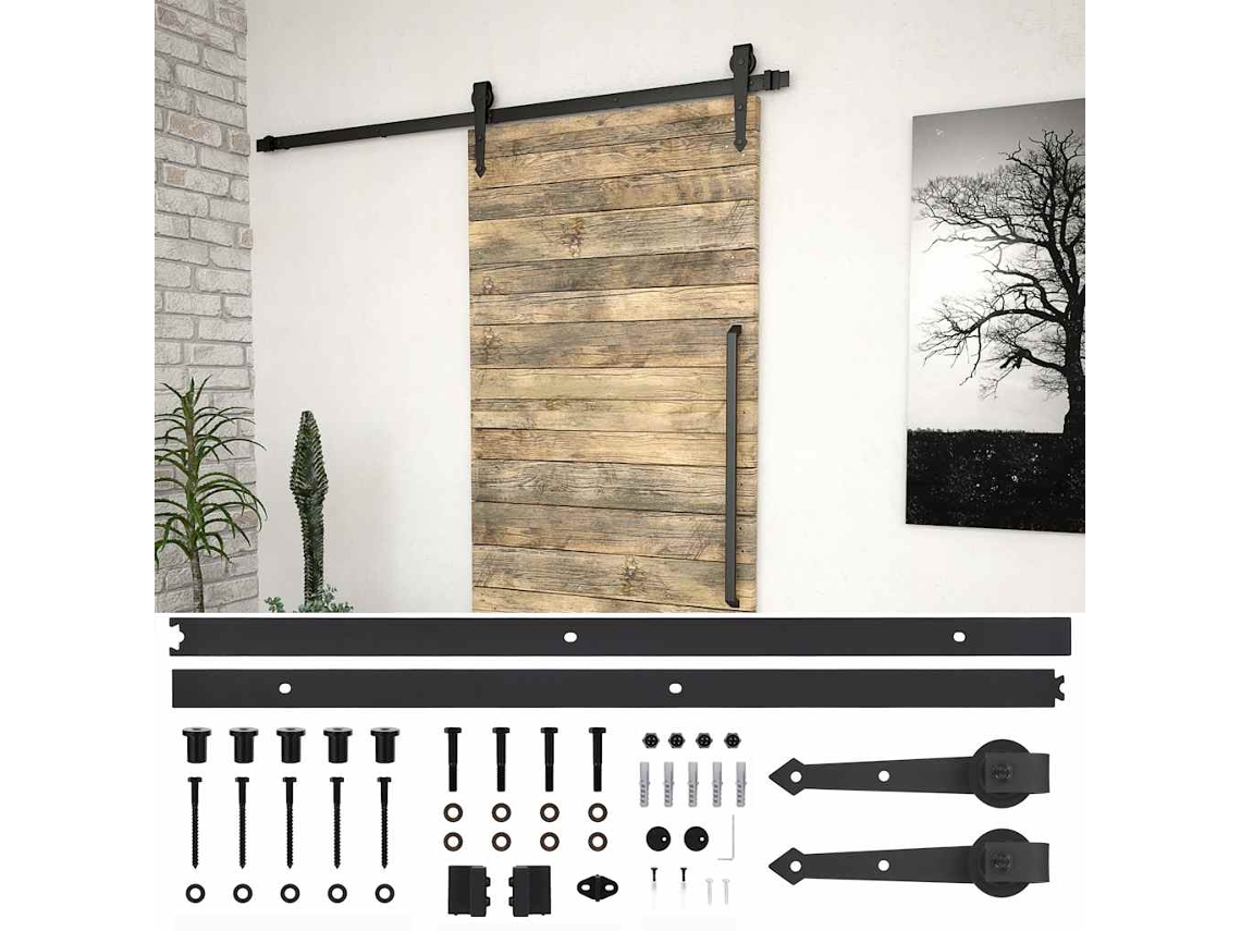 Vidaxl Kit De Ferragens Para Porta Deslizante Skien 200 Cm Aço Preto