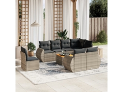 Vidaxl 9 Pcs Conjunto Sofás P/ Jardim Com Almofadões Vime Pe Cinzento