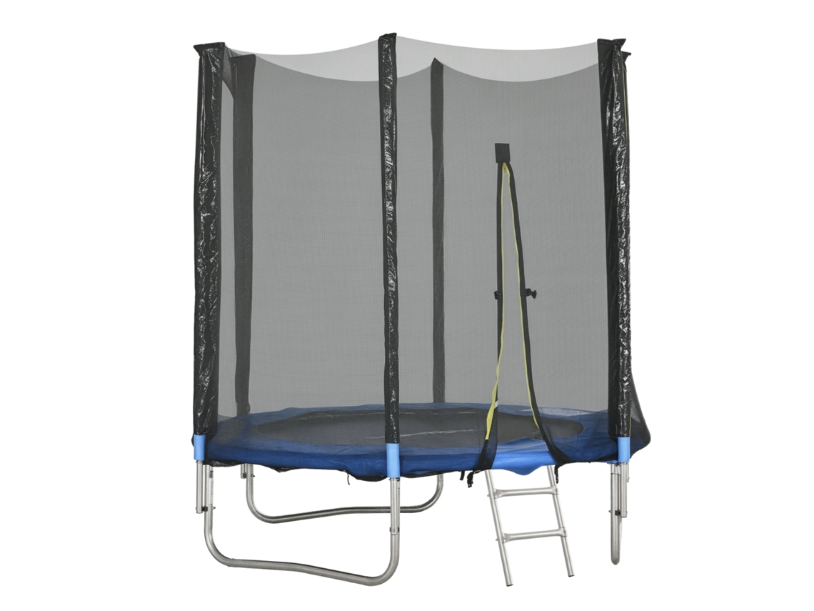 Trampolim Elástico com Escada e Rede de Segurança,estrutura de Aço e Plástico,ø180x200 Cm,azul BTFORUS