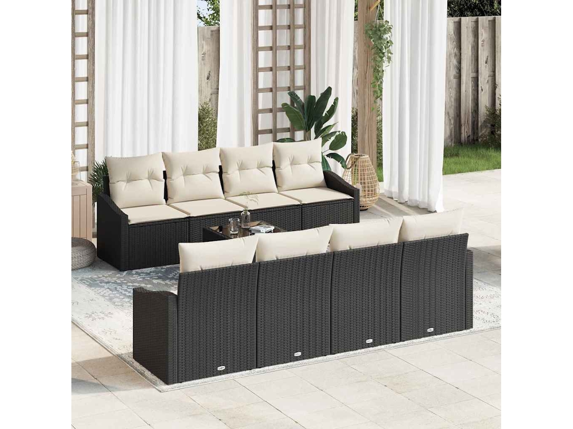Vidaxl Conjunto De Sofás 9 Unid. Preto E Creme Vime Pe