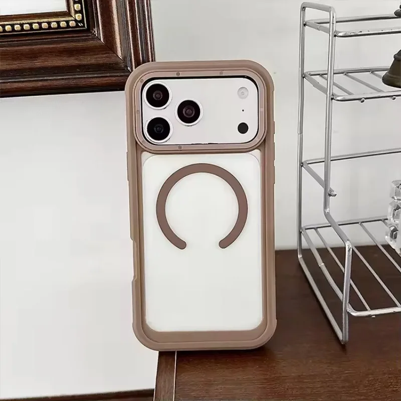 (cáqui, Iphone 15 Pro) Capa Protetora Magnética Transparente E Espessa 2 Em 1, Compatível Com Carregamento Sem Fio Magsafe.