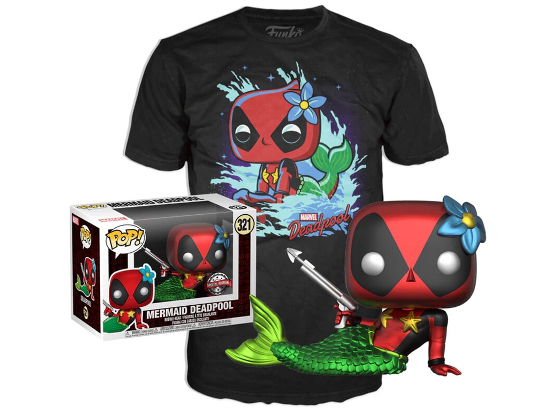 Conjunto Figura Pop Tee Marvel Deadpool Mermaid Exclusive