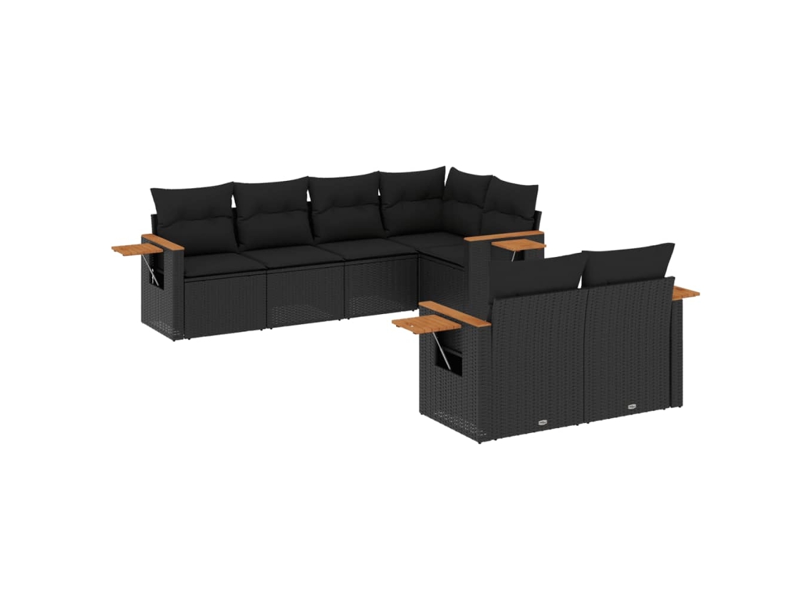 Conjunto de 7 Sofás para Jardim com Almofadões Vime Pe Preto MAISON EXCLUSIVE (7 pcs)