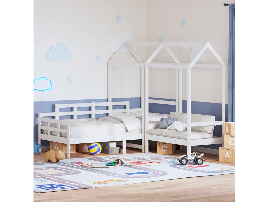 Conj. Sofá-cama E Banco C/ Telhado 80x200cm Pinho Maciço Branco