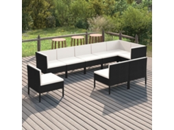 Vidaxl 9 Pcs Conjunto Lounge De Jardim C/ Almofadões Vime Pe Preto