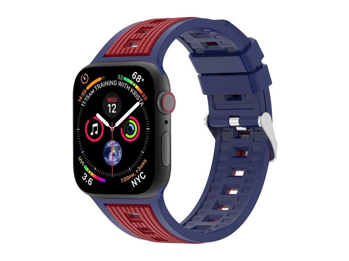 Bracelete para Apple Watch 46/49/45/44mm Silicone com Listras Verticais em Dois Tons Azul Marinho + Bordô XIAOMOYU