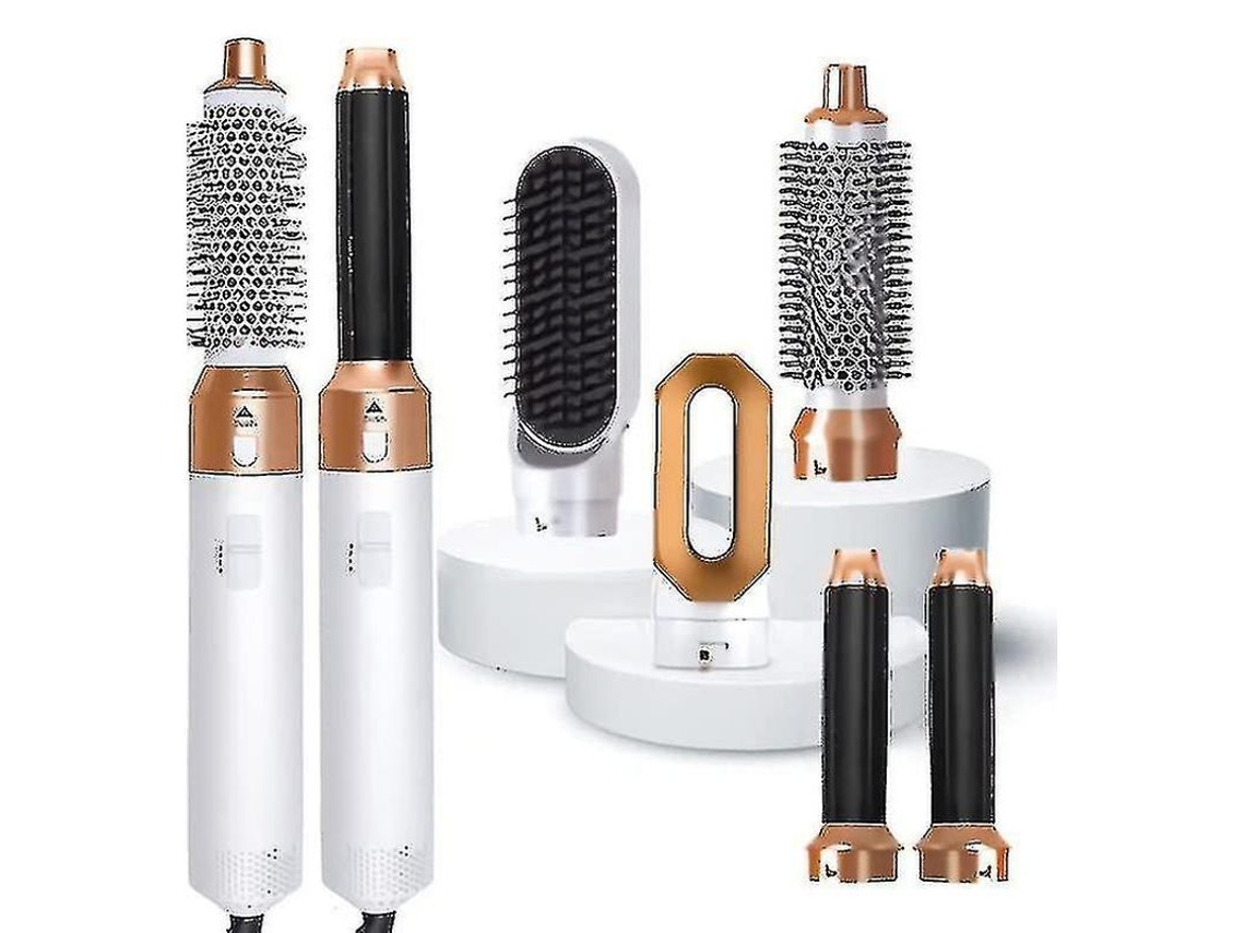 2026 5 em 1 Secador de Cabelo com Pente de Ar Quente, Chapinha e Ondulador de Cabelo Material Plástico Branco Ouro