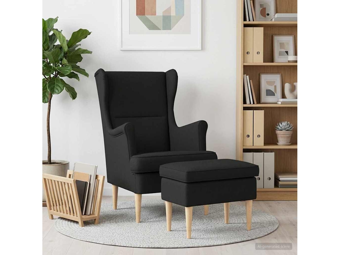 Vidaxl Poltrona Com Puff 2 Unid. Preto Tecido