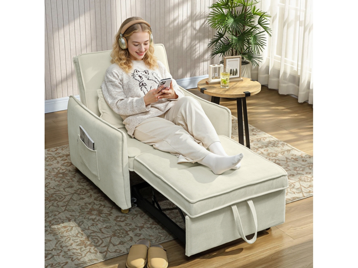 Sofá-cama 3 Em 1: Poltrona Conversível Com Função Cama E Almofada Lombar Para Sala De Estar - Tom Creme