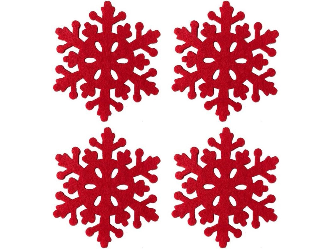 Acessórios De Natal: 4 Porta-copos De Floco De Neve Em Feltro Vermelho 100x100x5mm