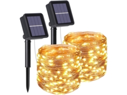 Pack 2 Grinaldas Solares 10m 100 Led 8 Modos Luz Branco Quente Para Decoração