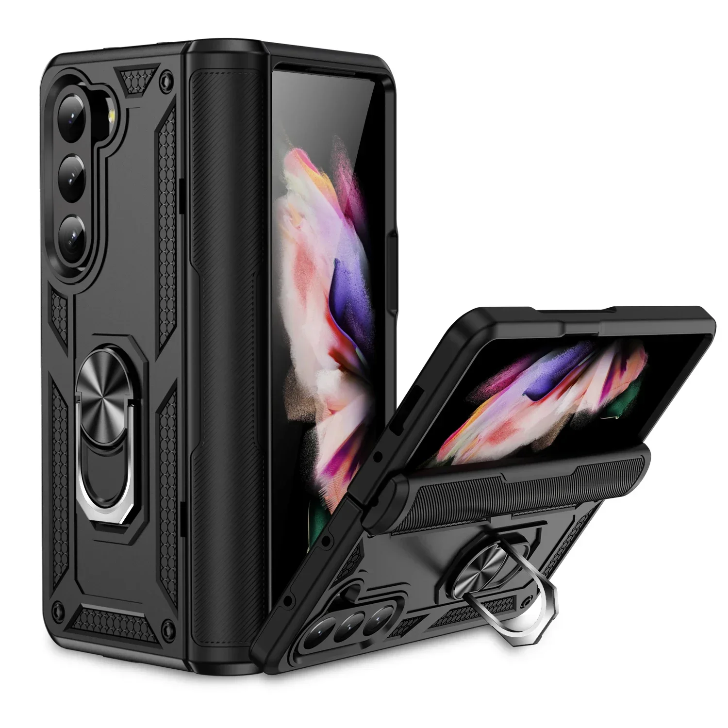 (preto, Galaxy Z Fold7) Capa Protetora À Prova De Choque Com Suporte De Anel, Suporte Para Carro, Dobradiça Magnética E Proteção Completa.