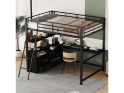 Cama alta, 140*200cm, estrutura de ferro, gavetas práticas, escrivaninha elegante em formato de L, sem colchão.