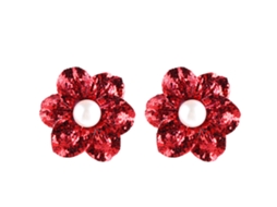 Brincos De Jóias Flores Pérolas Falsas Douradas Com Glitter