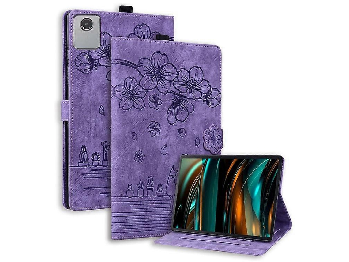 Capa Tipo Folio Em Couro Pu Com Estampa De Gato E Flor, Compatível Com Lenovo Tab M11 / Xiaoxin Pad 11 2024.