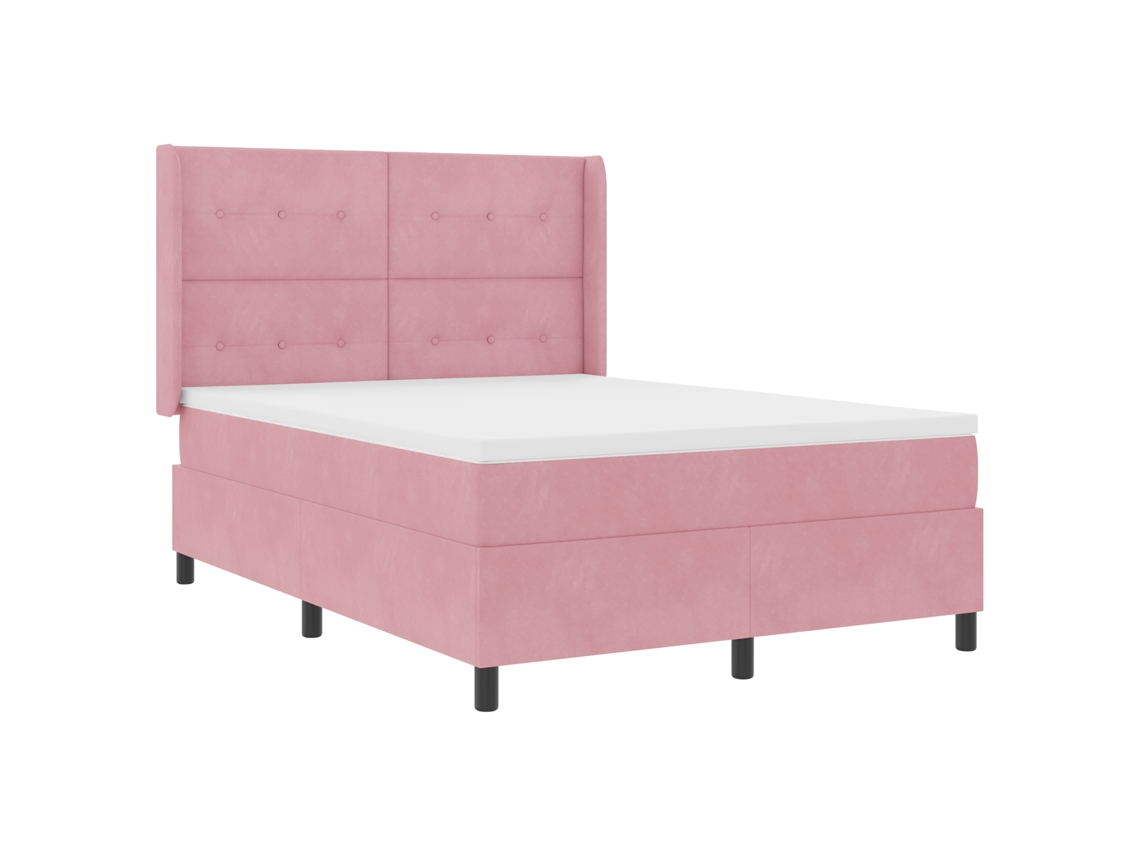 Conjunto 1 Cama Box Vidaxl Rosa Veludo (140 X 190 Cm)