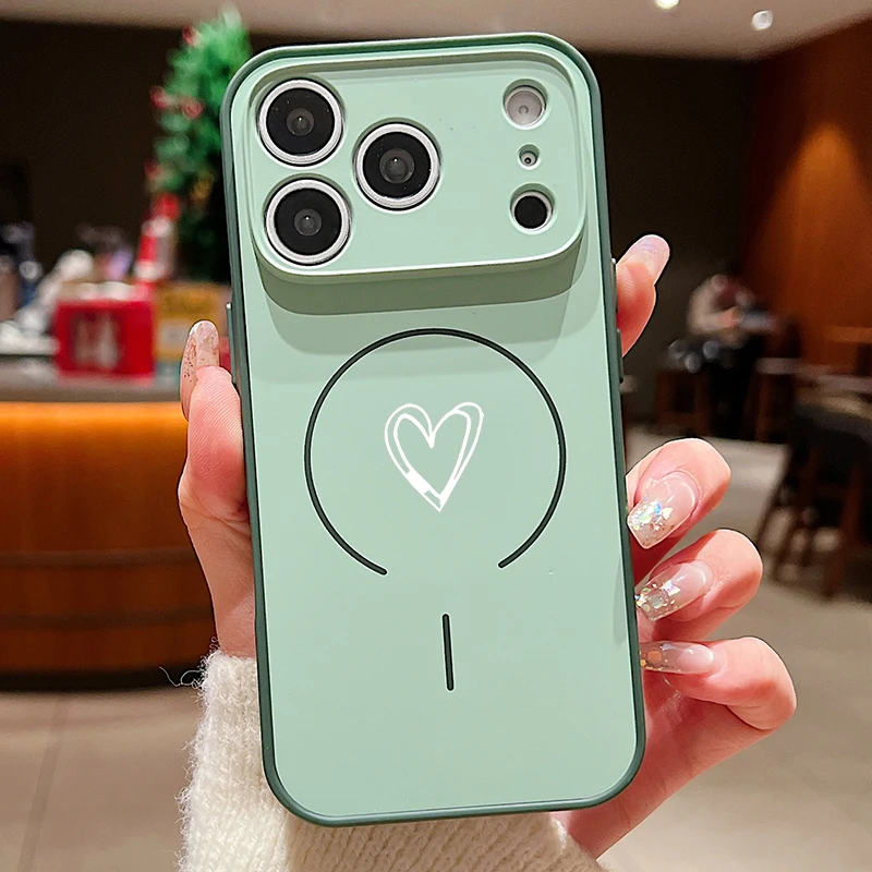 Capa Magnética Rígida Para Iphone 14 Pro Com Estampa De Corações Coloridos (verde).