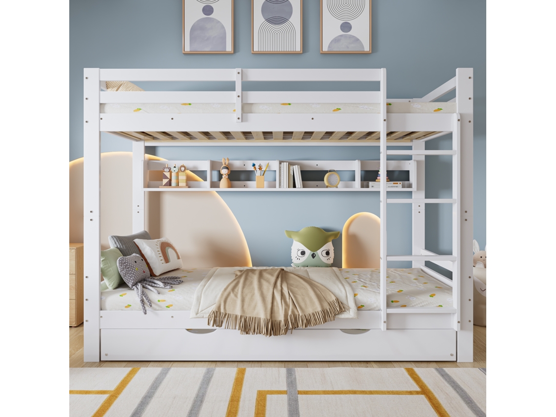 Cama De Berço Infantil Extensível 90x200cm Branco Com Rodas E Escada