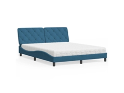 Cama Com Colchão 160x200 Cm Veludo Azul
