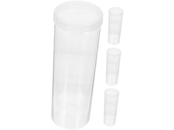 Organizador de mesa transparente em plástico com 4 porta-lápis, recipientes cilíndricos com tampas, grande capacidade.
