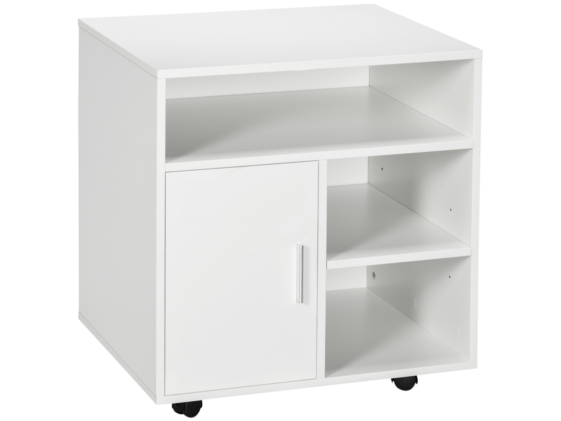 Suporte para Impressora Organizador de Mesa Pedestal Porta do Armário 3 Nichos + Bandeja Grande de Aglomerado Branca Ge