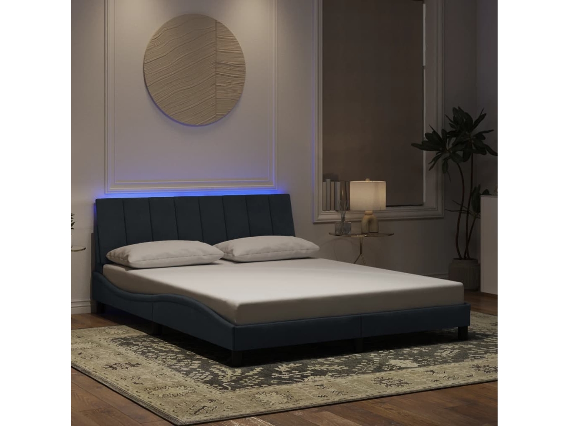 Vidaxl Estrutura De Cama Com Led Sem Colchão Hanko 160x200cm Veludo Cinzento-escuro