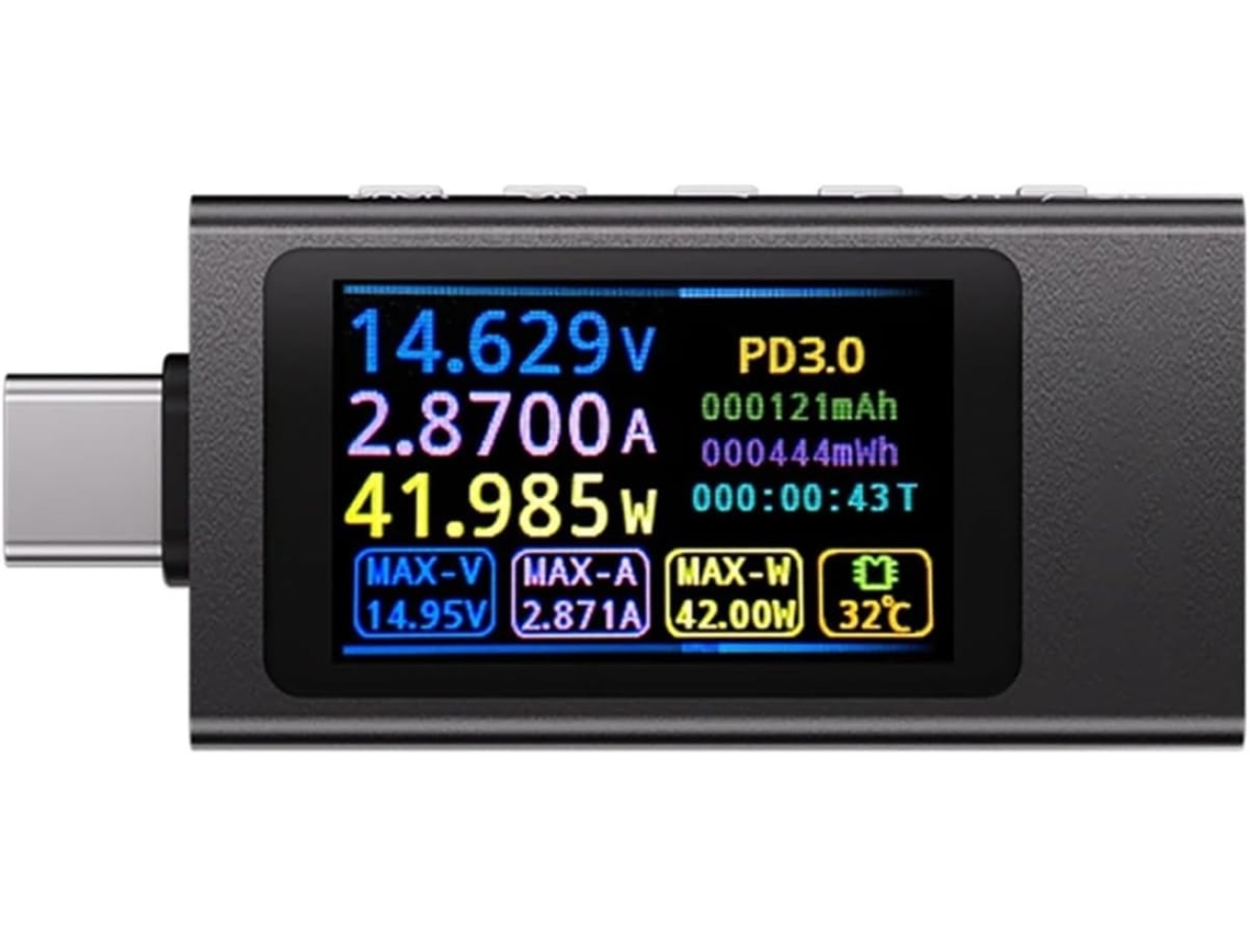 Testador Tipo C Voltímetro Digital Amperímetro 4-30v 0-12a