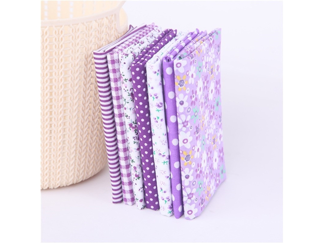 Pacote com 7 quadrados de patchwork para quilting, costura, patchwork e projetos DIY, na cor roxa.