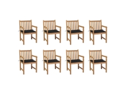Vidaxl Cadeiras De Jardim C/ Almofadões Preto 8 Pcs Teca Maciça