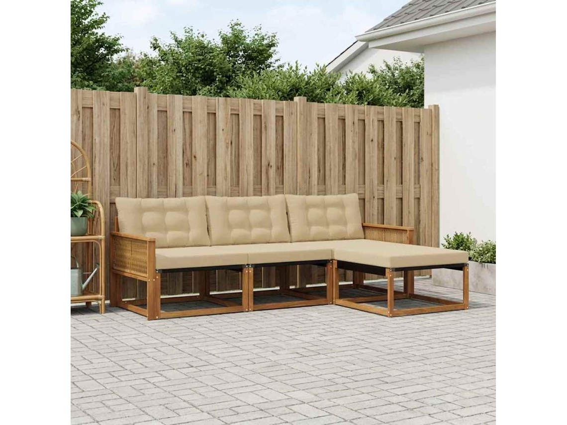 Vidaxl Conjunto De Sofás Para Exterior 4 Pcs Natural E Bege