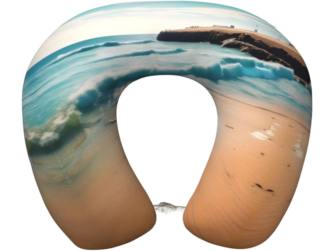 Travesseiro de Viag em Espuma Viscoelástica com Estampa Paisagem Praia Suporte Confortável Formato U para o
