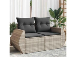 Vidaxl Sofá Jardim De 2 Lugares Com Almofadões Vime Pe Cinzento Claro