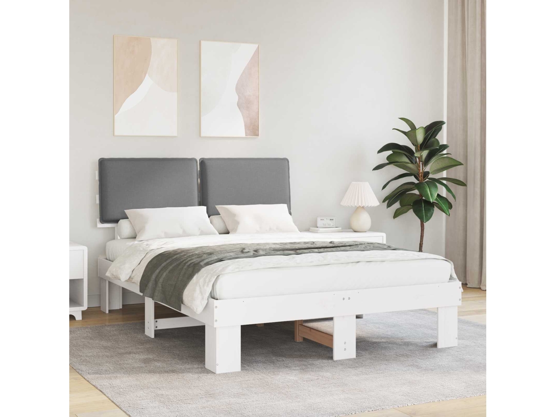 Vidaxl Estrutura de Cama com Cabeceira Estofada Cinzento claro
