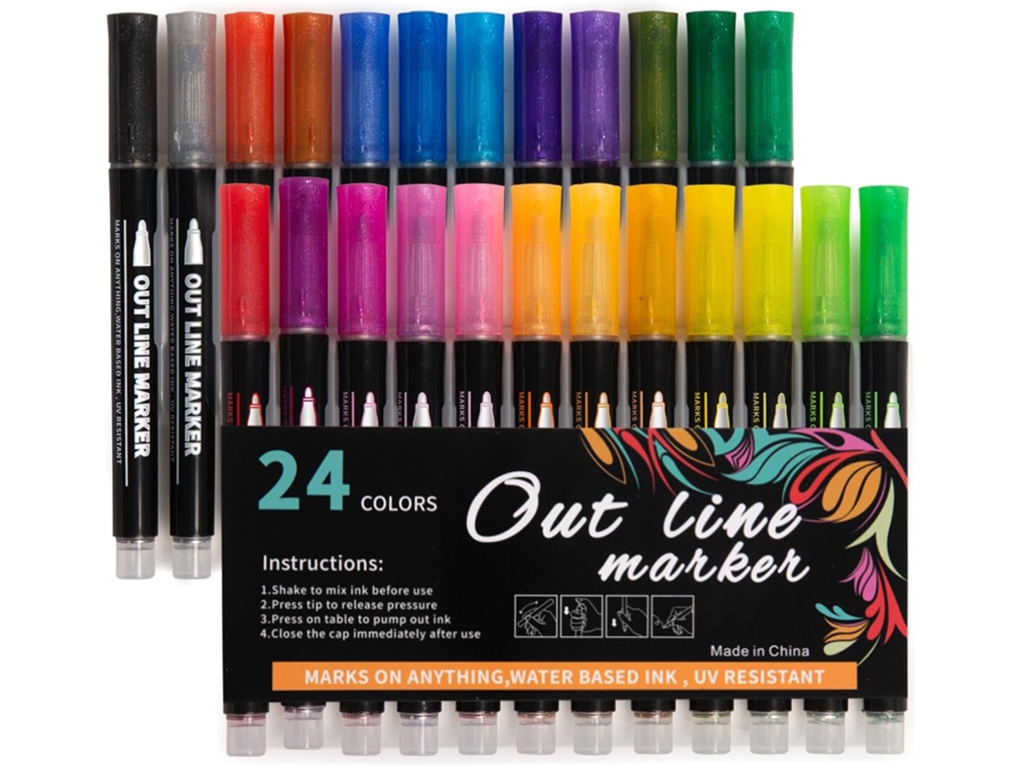 Canetas Marcadoras de Ponta Dupla com Glitter 12/24 Cores. para Crianças e Adultos. SFUSHOS