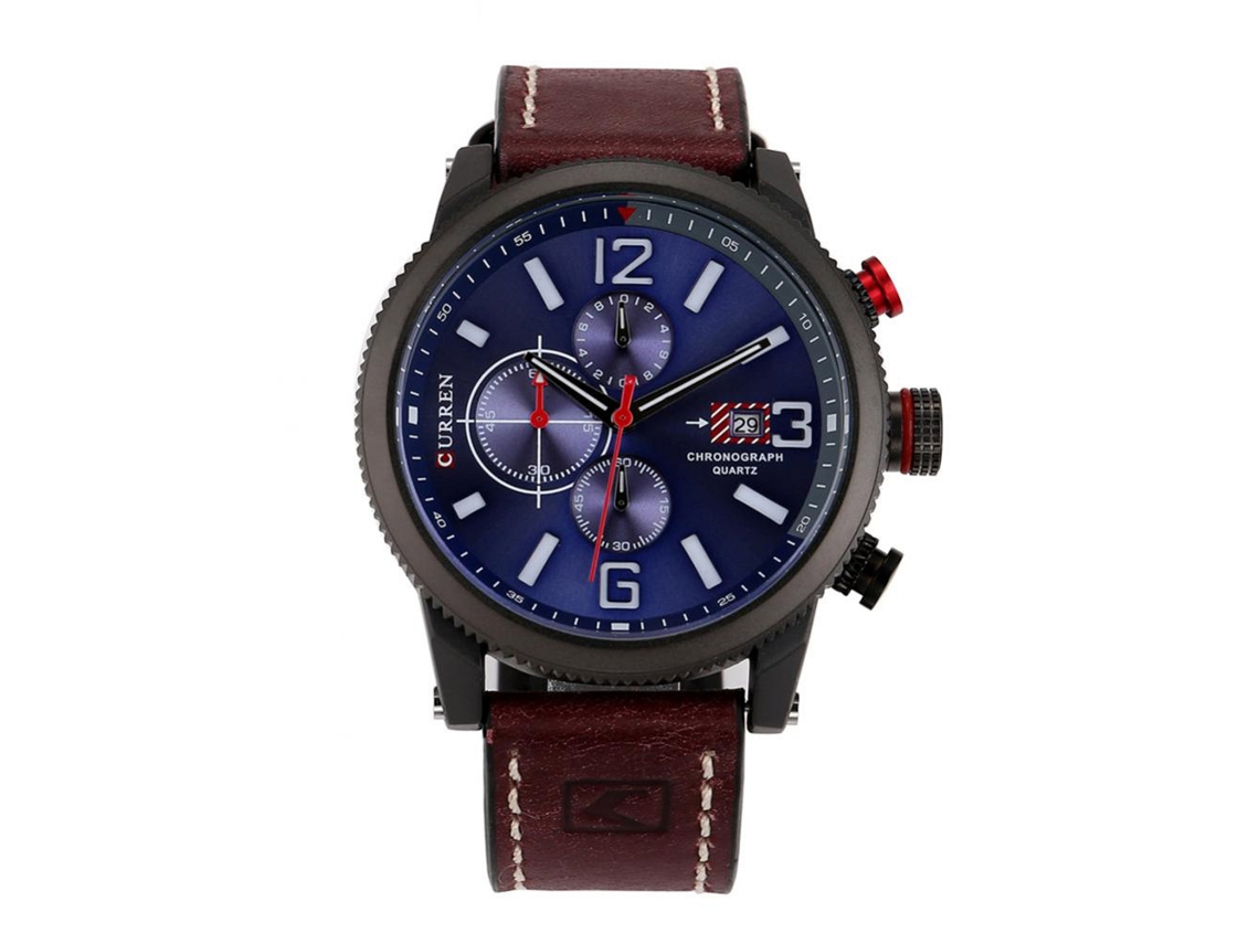 Relógio de pulso masculino Curren, novo modelo de quartzo, pulseira de couro à prova d'água.