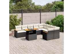 Vidaxl 10 Pcs Conjunto Sofás De Jardim C/ Almofadões Vime Pe Preto