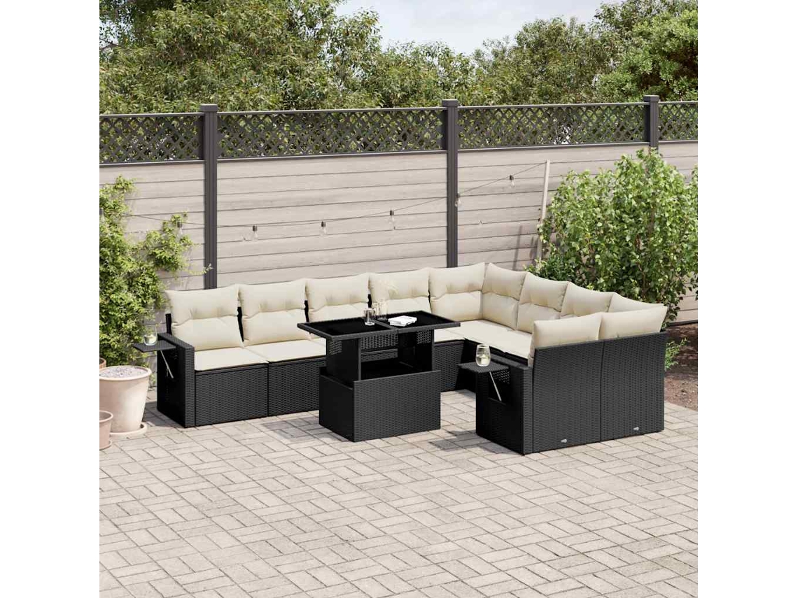 Vidaxl 10 Pcs Conjunto Sofás De Jardim C/ Almofadões Vime Pe Preto